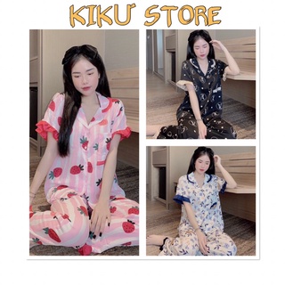 Bộ Pijama nữ🍀Bộ lụa mango cao cấp- Họa tiết trẻ trung- Tay cộc-quần dài🍀Free size dưới 65kg🌈
