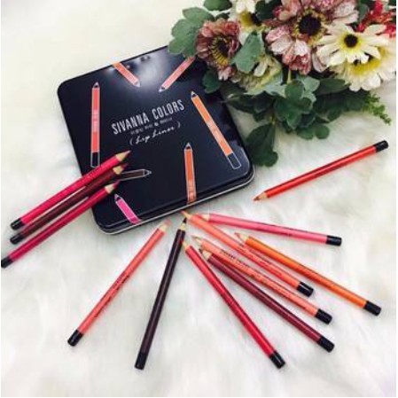 Set son bút chì kẻ môi Sivanna colors lip liner 12 cây