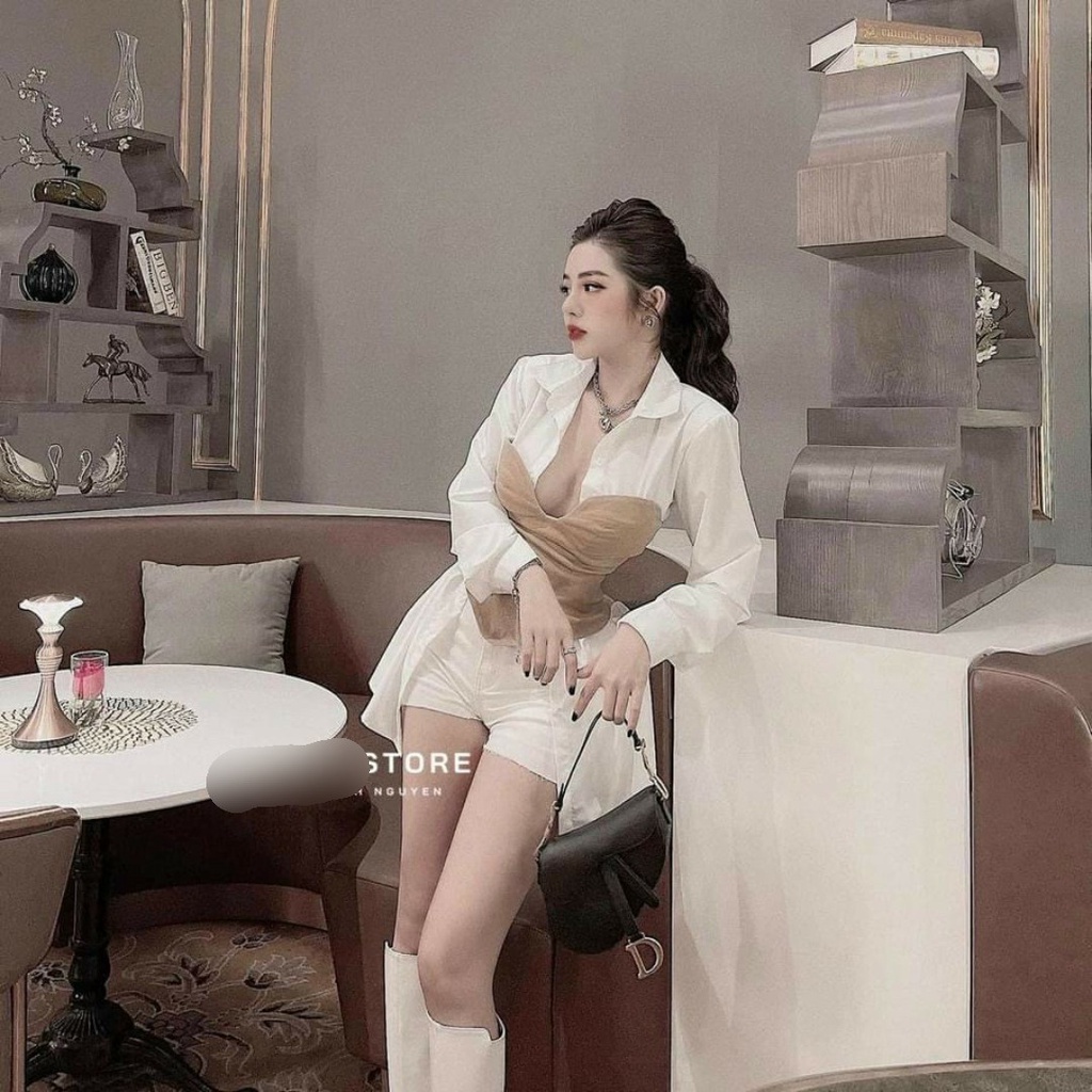 ÁO SƠ MI TRẮNG FORM RỘNG KÈM GILE THUN CÚP NGỰC BAO CHẤT