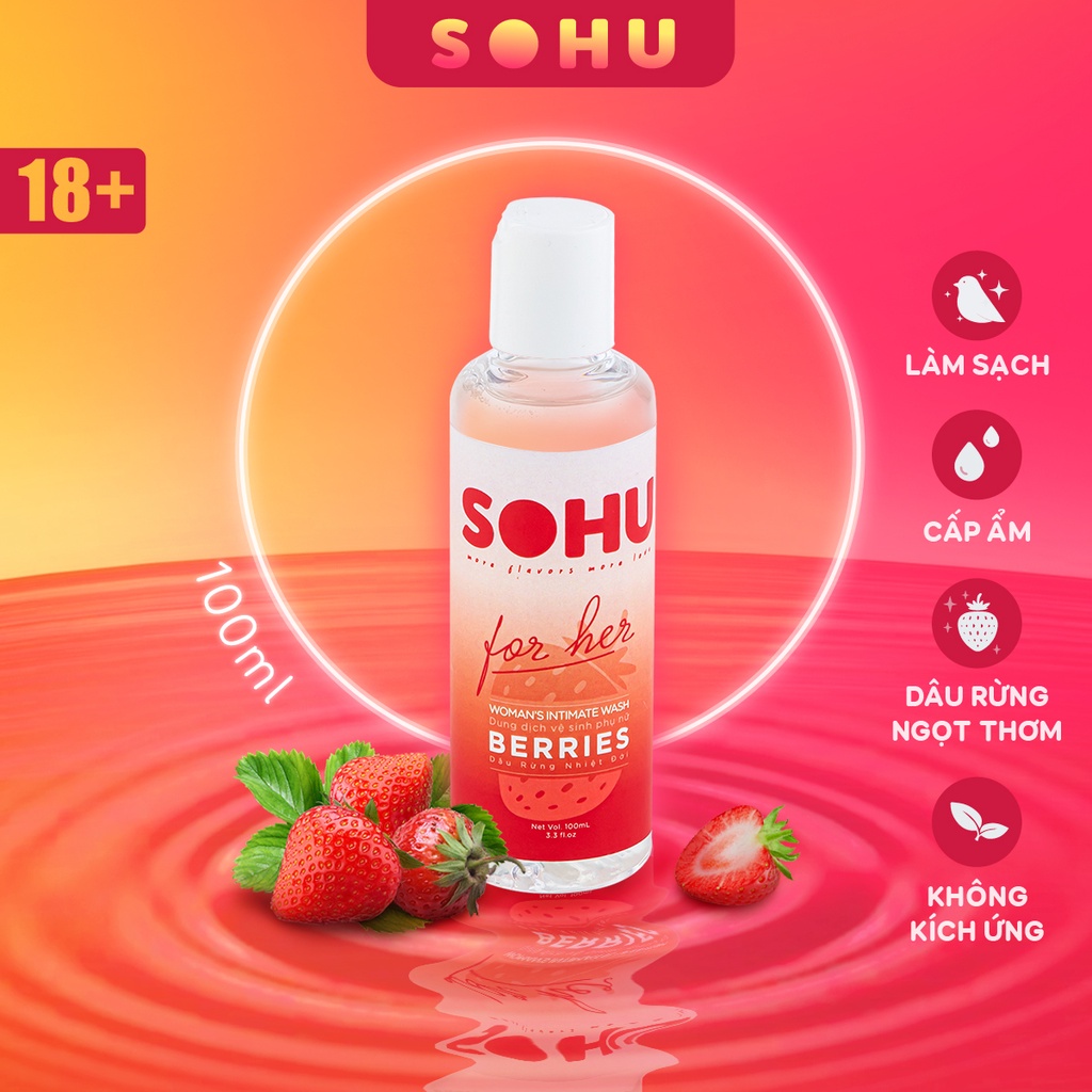 Dung dịch vệ sinh phụ nữ SOHU hương dâu rừng khử mùi tự nhiên lành tính chai 100ml