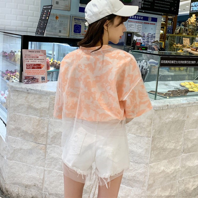 Áo thun tay lỡ cổ tròn phối lưới phong cách mùa hè cho nữ