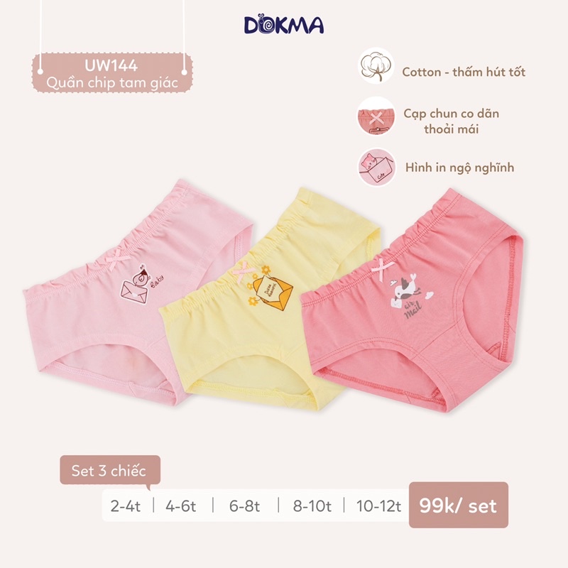 (2-12Y) Set 3 quần chip tam giác Dokma cho bé gái UW144