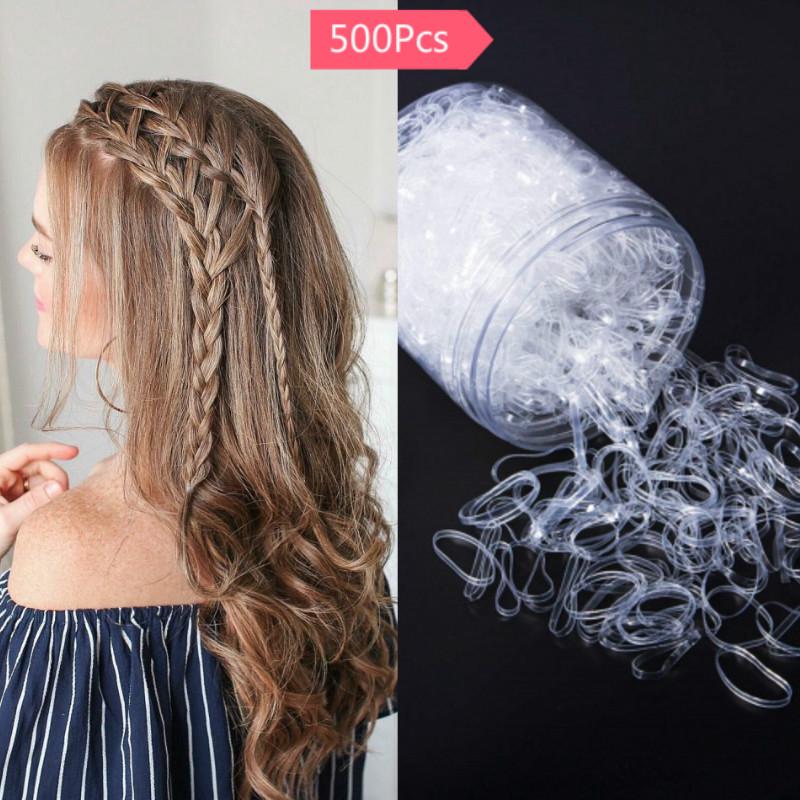 Bộ 500 dây buộc tóc trong suốt co giãn