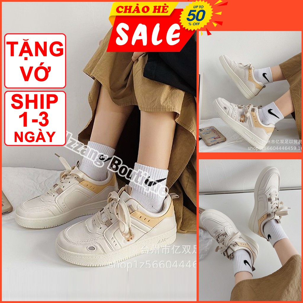 Giày thể thao đế bằng gấu xinh buộc dây màu kem trắng đi học đơn giản năng động mới đẹp