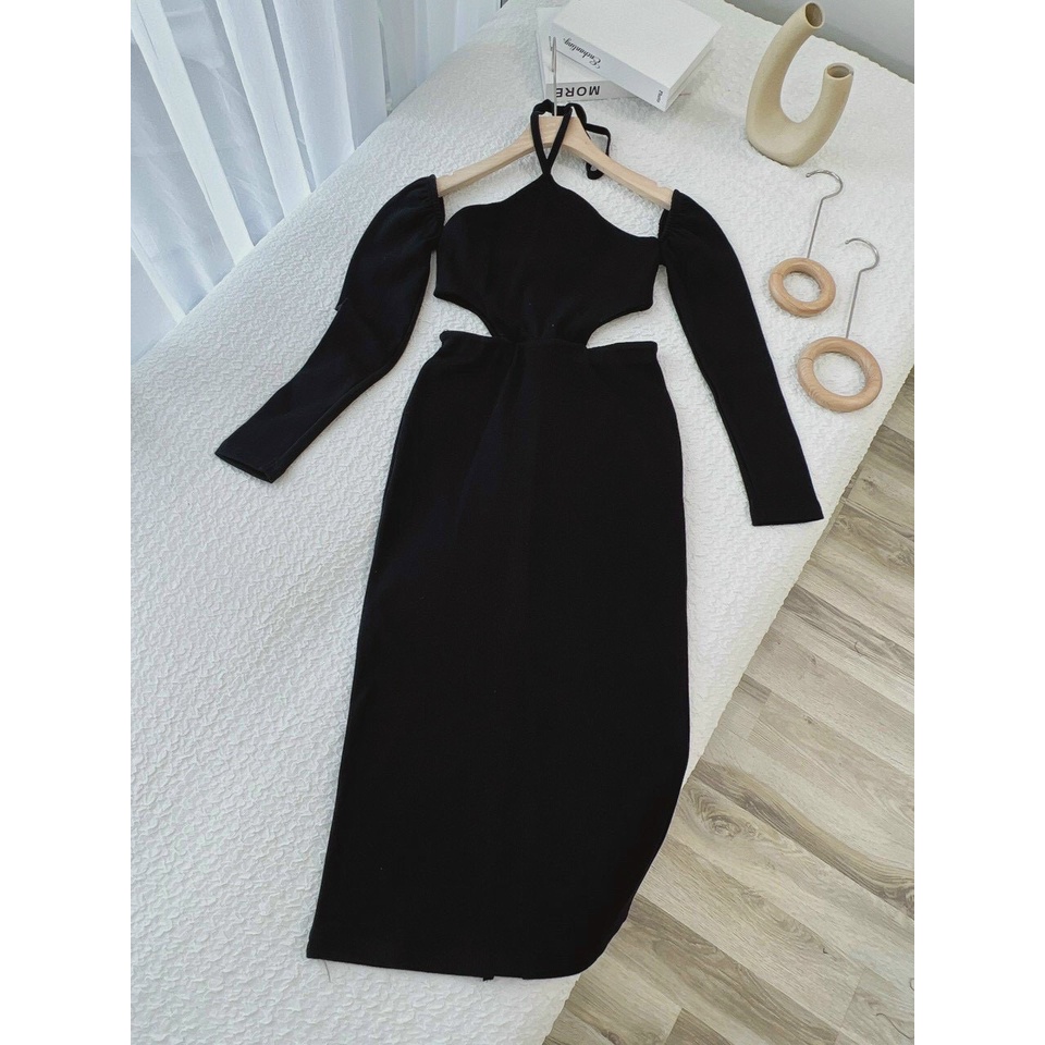 Đầm ôm body đen cutout khoét eo cổ yếm siêu xịn siêu se khoe eo váy đi bar dự tiệc dạo phố chụp ảnh Kawaii