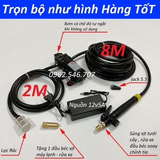 Máy rửa xe mini 12v Siêu Mạnh - bộ máy bơm rửa xe tăng áp lực nước mini