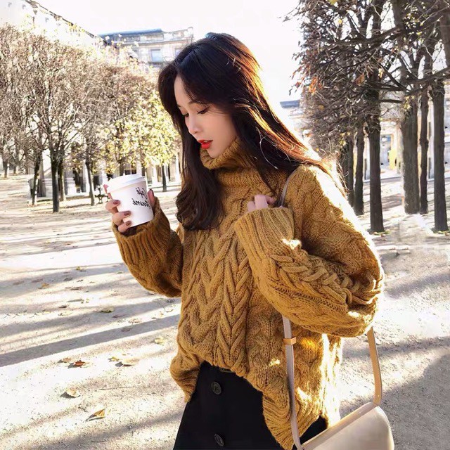 (Hàng có sẵn) Ulzzang Áo len cổ lọ vặn thừng cao cấp M068 | BigBuy360 - bigbuy360.vn