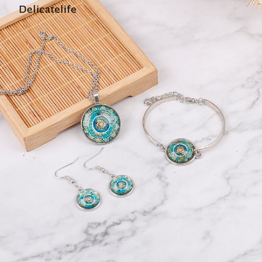 Set Vòng cổ + Bông Tai + Vòng Tay Kính Cabochon