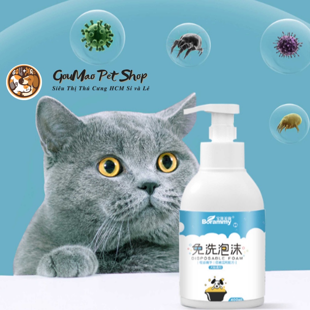 [Chính hãng] BỌT TẮM KHÔ BORAMMY 400ML TINH CHẤT DẦU DỪA LÀM SẠCH NHANH CHO CHÓ MÈO - GOUMAO PET