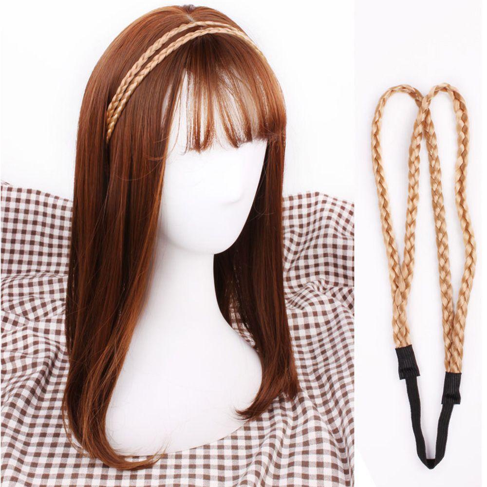 Băng Đô Cài Tóc Giả Thắt Bím Bằng Sợi Tổng Hợp Co Giãn 4 Màu Tùy Chọn