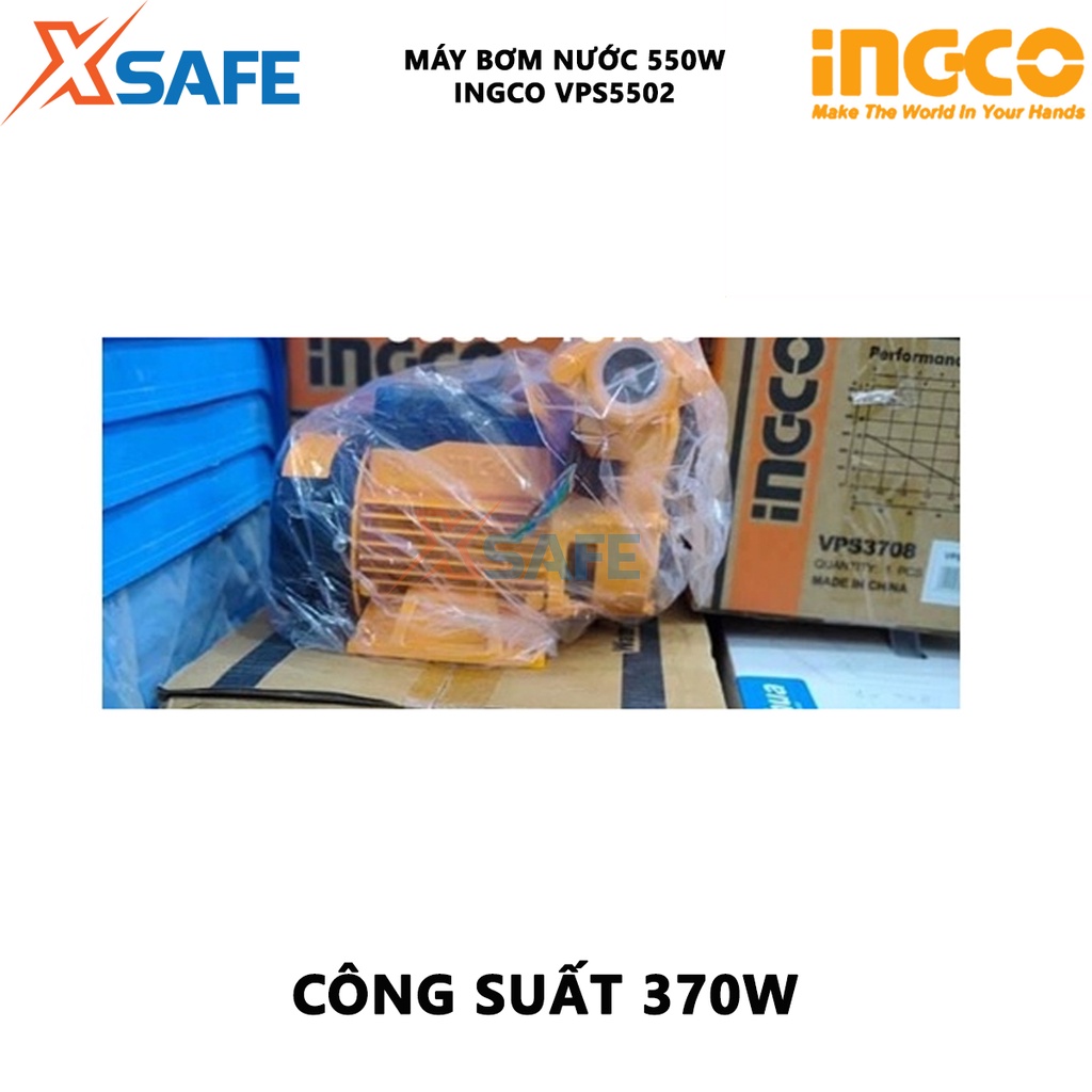 Máy bơm nước INGCO VPS3708 Máy bơm tăng áp 370W (0.5HP), chiều cao bơm 32m, mô tơ dây đồng, độ hút sâu 8m tăng áp lực