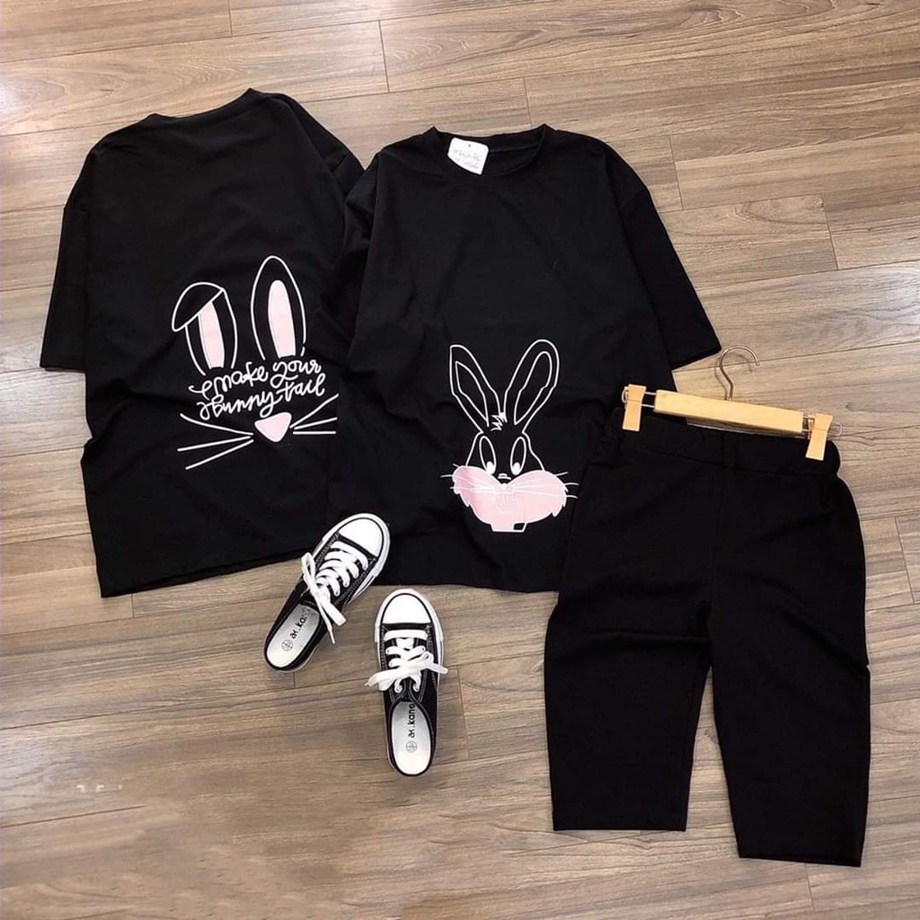 Đồ bộ nữ mặc nhà chất liệu vải thun Cotton 100%, 3 size, 45-80kg vừa, 672, In hình thỏ | BigBuy360 - bigbuy360.vn