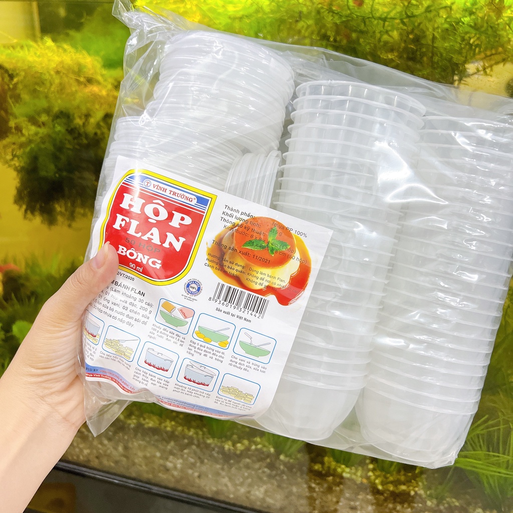 Hộp flan BÔNG làm bánh Vĩnh trường 90ml  - Hủ làm bánh flan, Caramen có nắp CAO CẤP chịu nhiệt an toàn