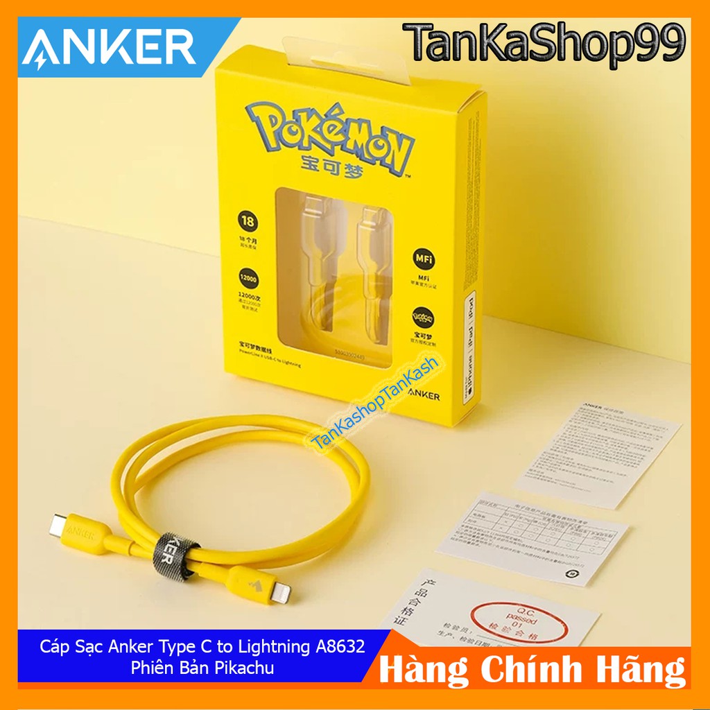 Cáp ANKER Pokemon PowerLine II Usb-C to Lightning 0.9m - A8632