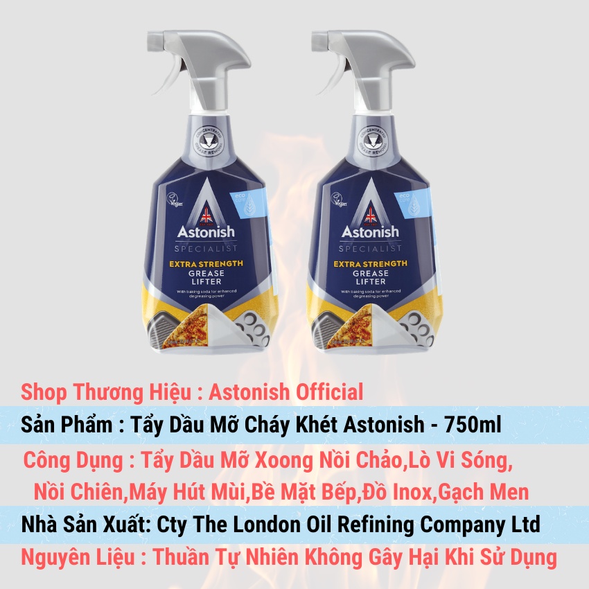 Tẩy dầu mỡ nhà bếp ASTONISH 750ml vệ sinh vết cháy khét bếp điện từ xoong nồi đa năng C6750