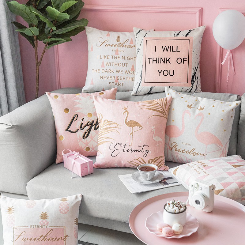 Vỏ gối vuông in họa tiết chim hồng hạc đáng yêu | BigBuy360 - bigbuy360.vn