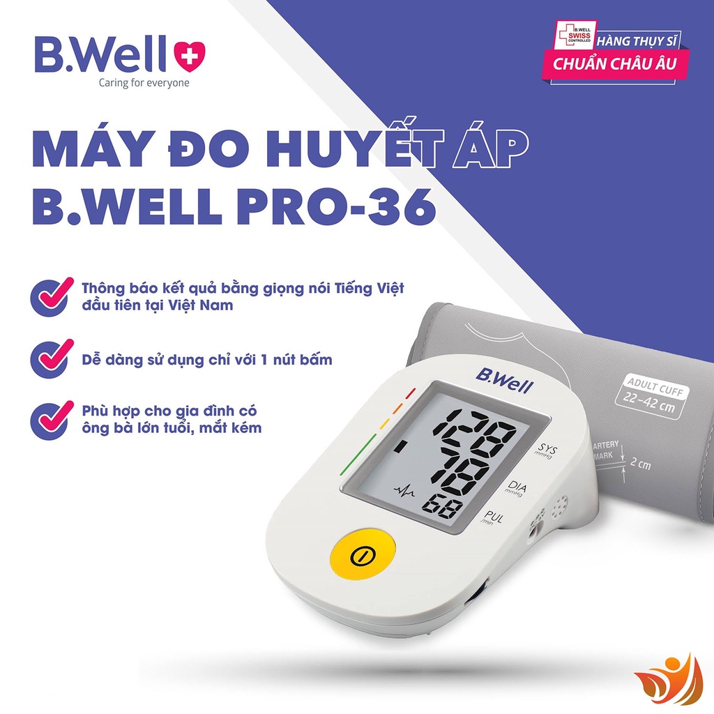 Máy đo huyết áp bắp tay điện tử tự động có tiếng việt b.well pro 36 - bwell y tế 360