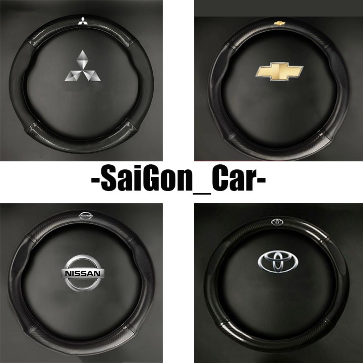 🔥HCM-Bọc vô lăng cacbon cao cấp có logo theo các hãng xe- đủ logo( đường kính VL 37-38cm)