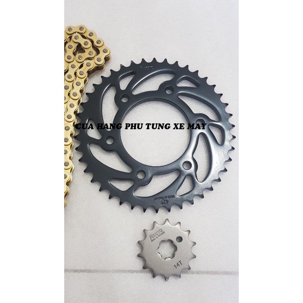 Trọn bộ sên nhông dĩa Recto xe Ex 135/ Ex 150/ Winner 150/ Raider/ Sonic ( sên vàng 9 li Mã Lai )