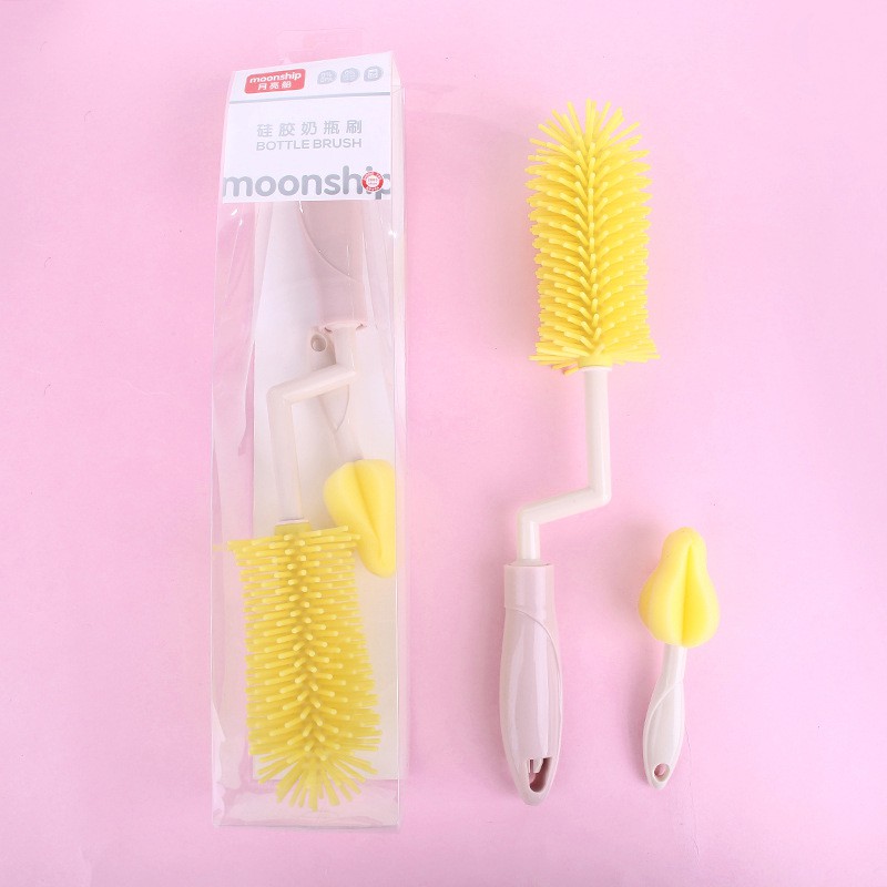 Bộ cọ rửa bình Silicone Moonship - cao cấp Tay cầm xoay, cọ núm ti