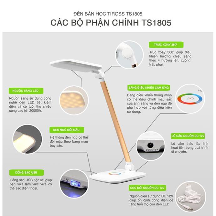 [ Chính Hãng, Lỗi 1 đổi 1 ] Đèn bàn học TIROSS LED chống cận cao cấp TS57 | TS1804 | TS1805 | TS1814 (Bảo Hành 12 tháng)