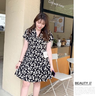 Đầm hoa cổ bẻ big size in hoa cúc size 65-100kg