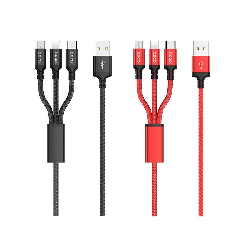 DÂY SẠC Hoco CX3 3 In 1 cho iPhone iPad Samsung Oppo Xiaomi.., cổng Lightning-Micro USB-Type C, sạc nhanh 2.4A, dài 1.2m