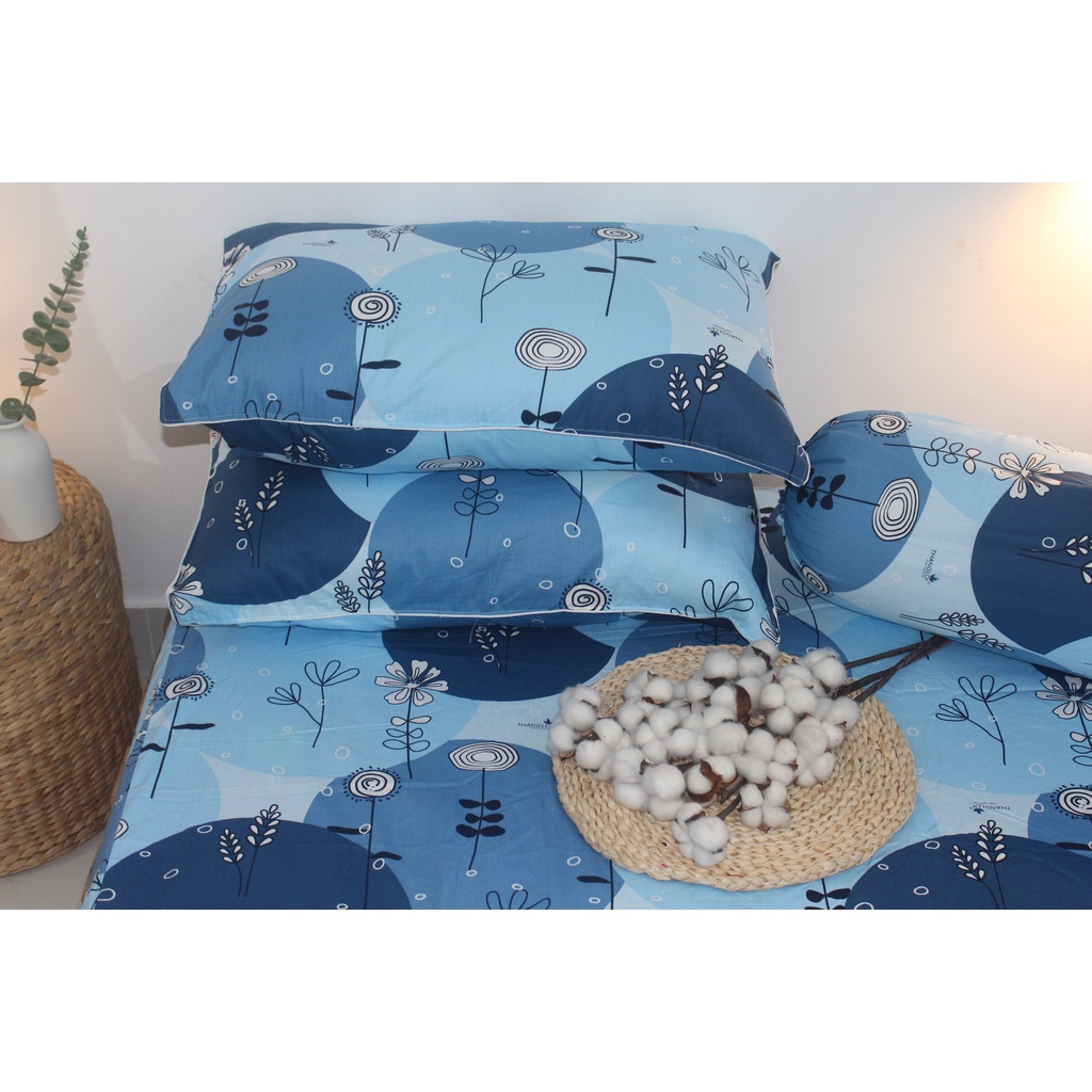Bộ drap gối TL- Lập Thể Tròn Xanh - chất vải  COTTON loại 1 dầy dặn, mềm mại, mát mẻ.