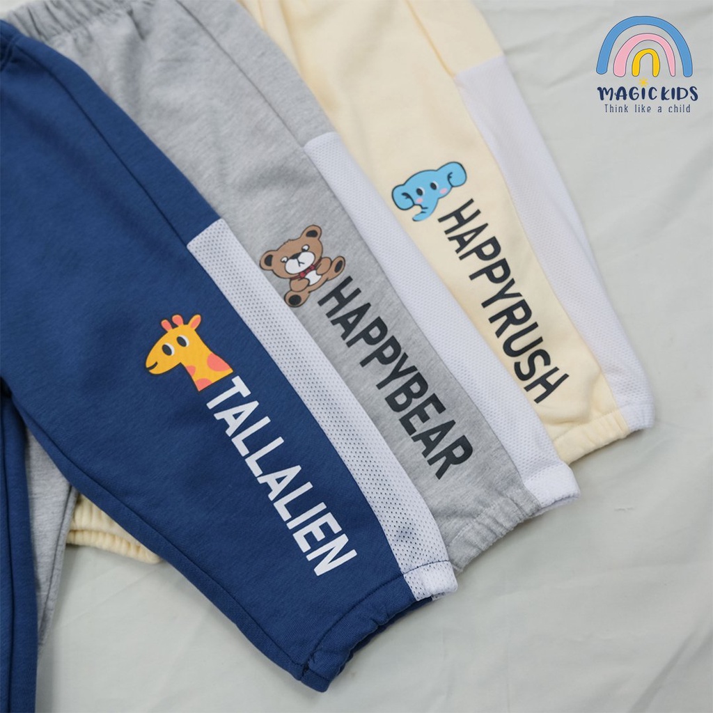 Quần dài thể thao cho bé Magickids thiết kế bo gấu phối viền lưới thoáng khí in hình dễ thương Quần áo trẻ em QD22009