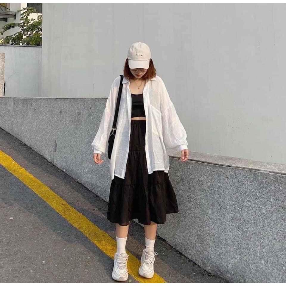 CHÂN VÁY VOAN TẦNG 2 LỚP ULZZANG MÀU ĐEN - TRẮNG