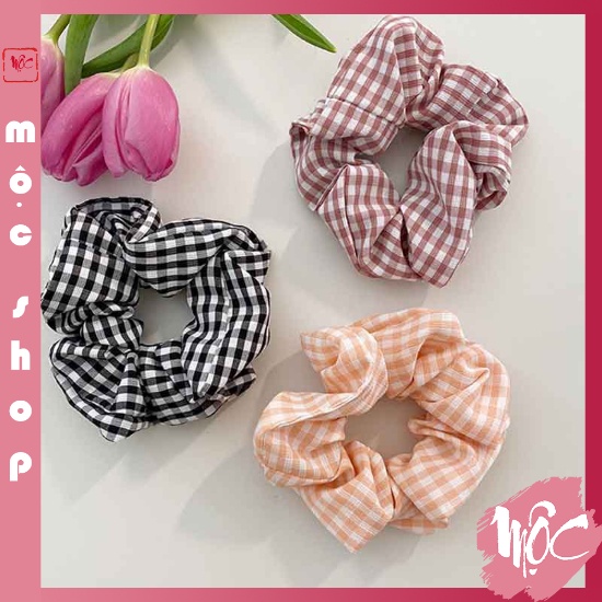 COMBO 5 Dây chun scrunchies buộc tóc kẻ caro nhiều màu PT26 MỘC