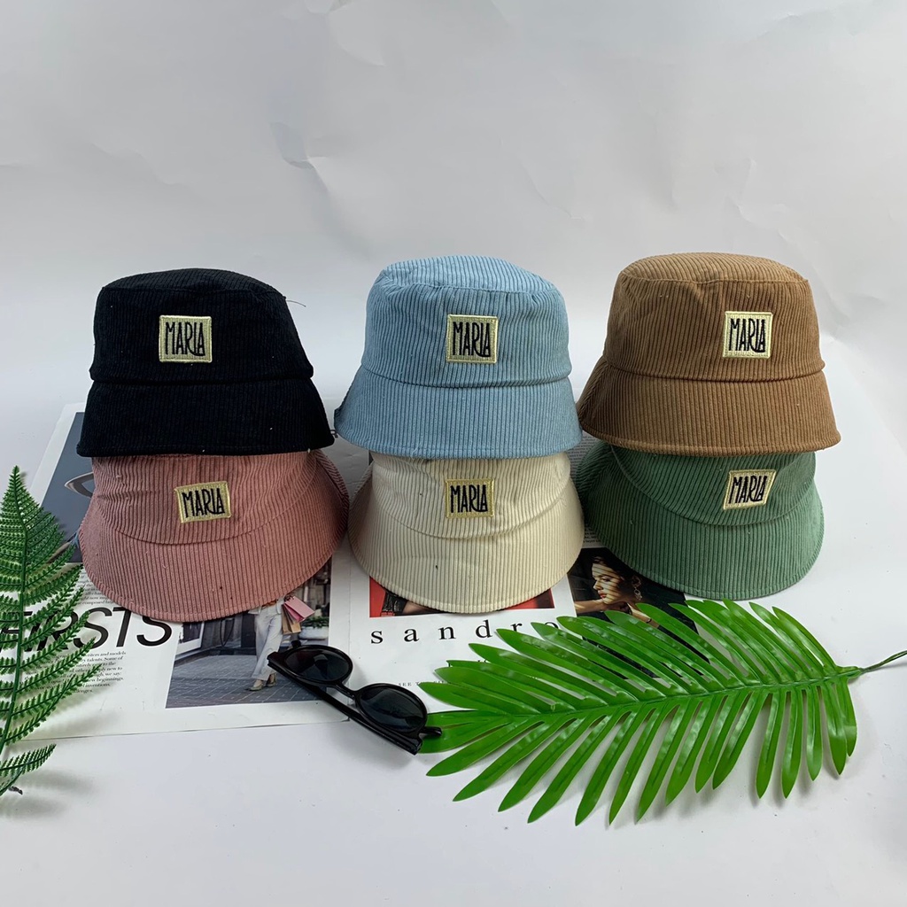 Mũ bucket HAZIN thêu chữ Maria vành nón cụp nhung nhiều màu phong cách Unisex phù hợp cả nam nữ