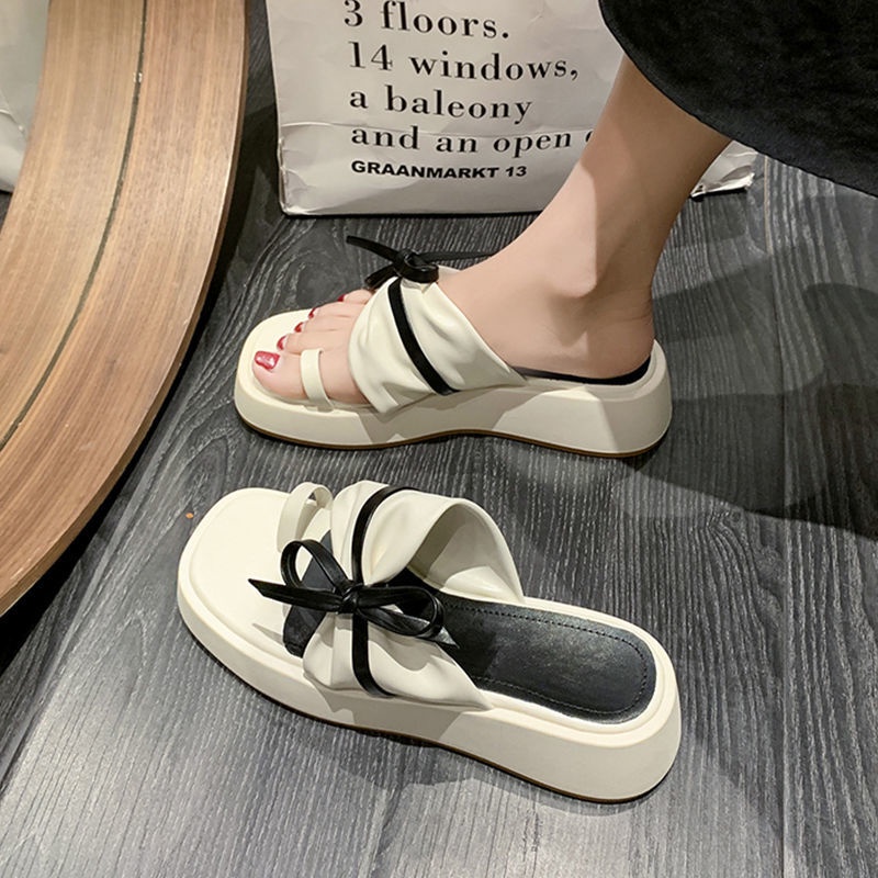 Dép Sandal Đế Dày Mềm Đính Nơ Thời Trang Cho Nữ