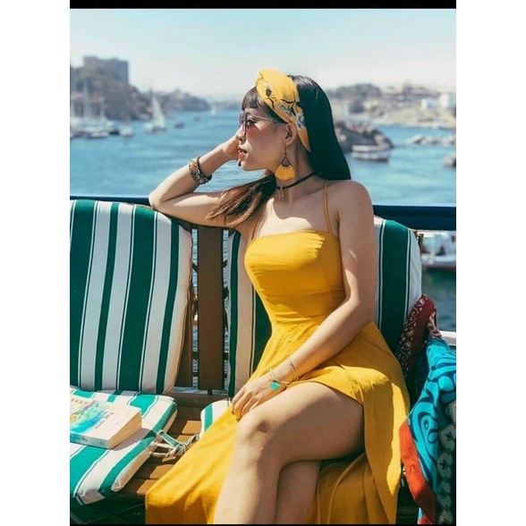 Đầm maxi đi biển đan dây lưng chéo xẻ tà nóng bỏng Holiday BT084