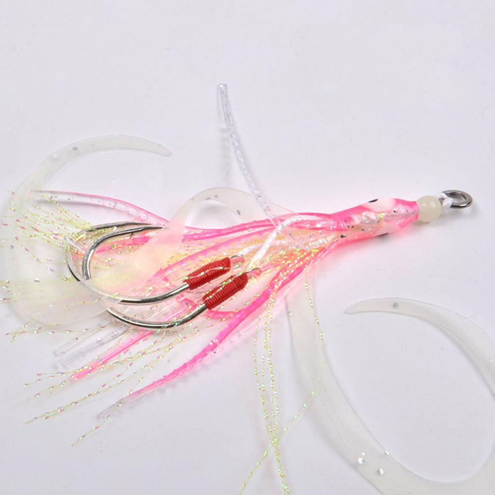 JONY 2pcs/pack Squid Skirt Hook Octopus Double Hook Luminous Fishing Hook New Silicone Skirt Carbon Steel Bionic Sea Fishing Accessories/Multicolor
