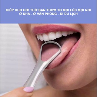Dụng cụ vệ sinh lưỡi tráng bạc cao cấp, tặng hộp nhôm bảo quản, giúp hơi thở sạch sẽ, thơm tho MKS035