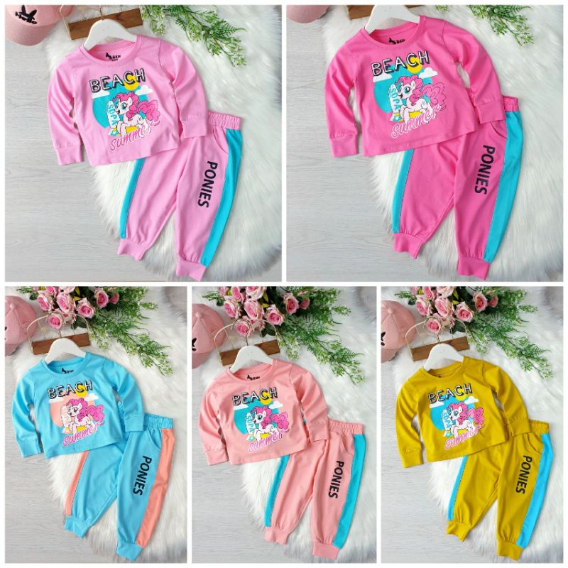 Bộ dài bé gái in pony thu đông cotton 4 chiều size 2-13 (10-35kg)