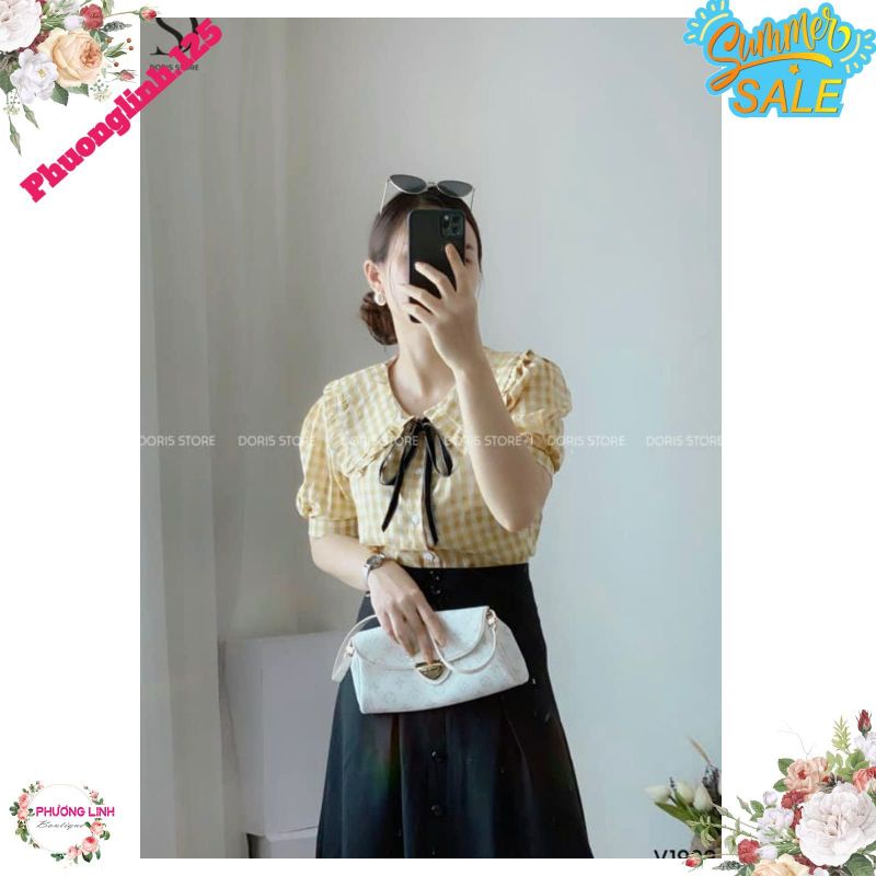 ÁO SƠ MI KẺ VÀNG  NƠ DÂY ĐEN