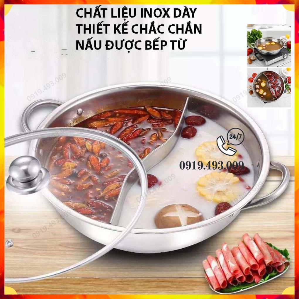 Nồi lẩu 2 ngăn 32cm, và 30cm nấu được bếp từ nhé có nắp kính (ảnh thật)