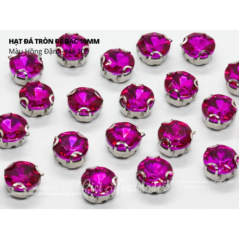 Set 10 hạt đá tròn đế bạc 10mm Cici Handmade chuyên hạt đá hạt pha lê hạt cườm hạt trang sức tự làm phụ kiện