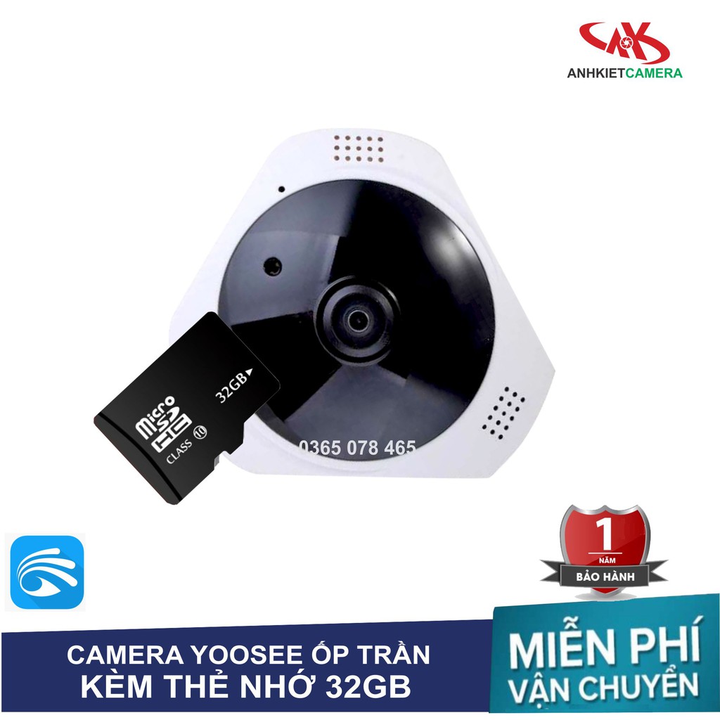 Camera Wifi YOOSEE VR360 - Ốp Trần Mini Có Hồng Ngoại Kèm Thẻ 32GB