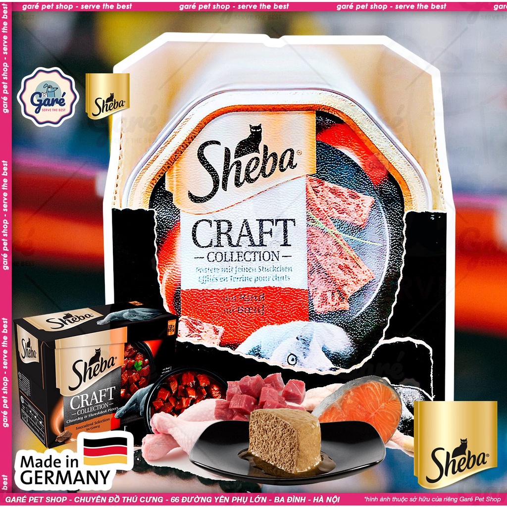 Pate Đức cho Mèo Sheba Craft cao cấp thơm tươi ngon từ Thịt Gia cầm, Thịt Gà, Thịt Bò &amp; Cá ngừ nhập Đức