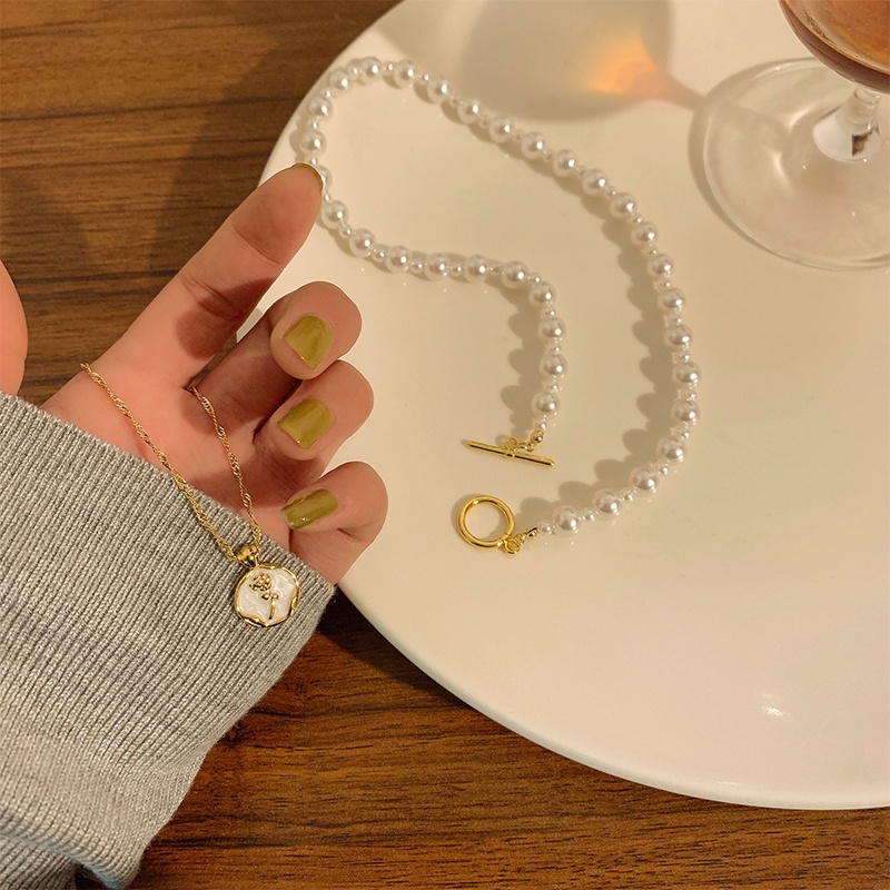 IF ME Vòng Cổ Choker Hai Lớp Mặt Hoa Đính Ngọc Trai Thanh Lịch Cho Nữ