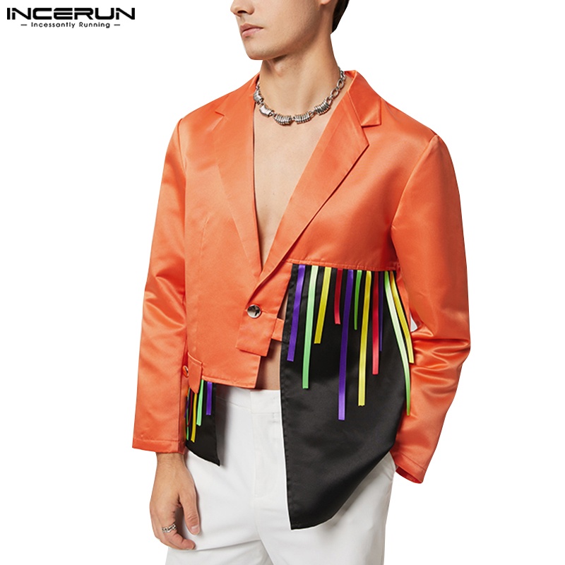 Áo khoác blazer INCERUN tay dài phối tua rua phong cách hippie thời trang cho nam
