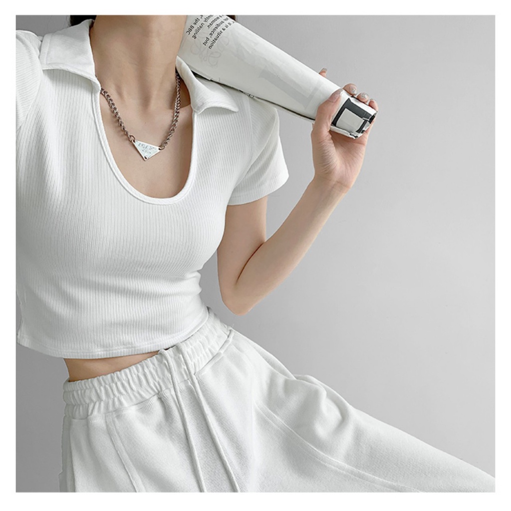 Áo croptop có cổ HAGA áo ôm body cổ khoét chữ u AU52