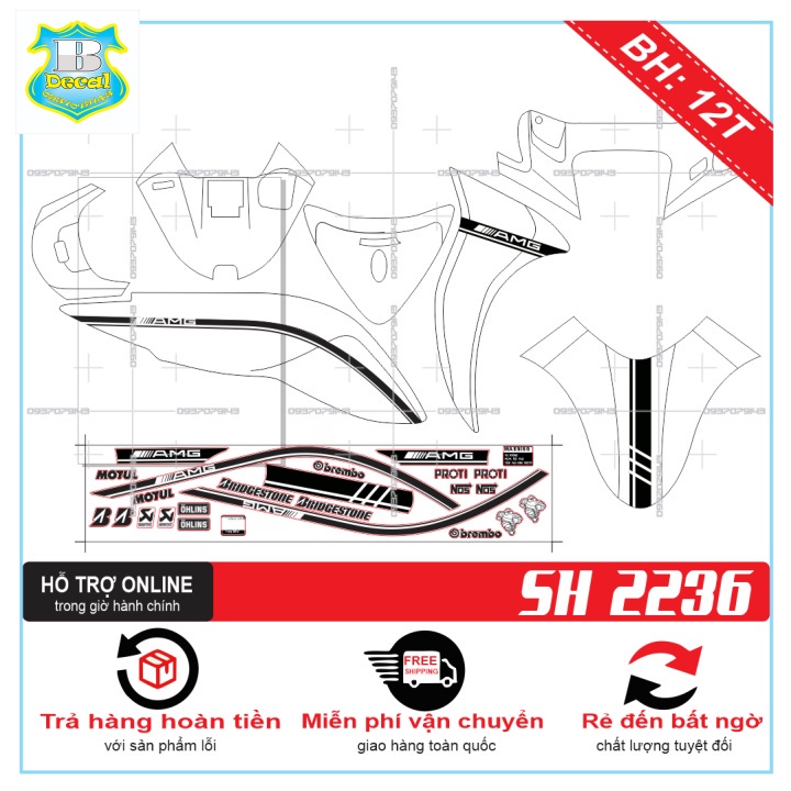 ( Quí khách vui lòng mang ra tiệm cho thợ dán ) Tem SH MODE DÁN XE TRẮNG [Bi Decal]