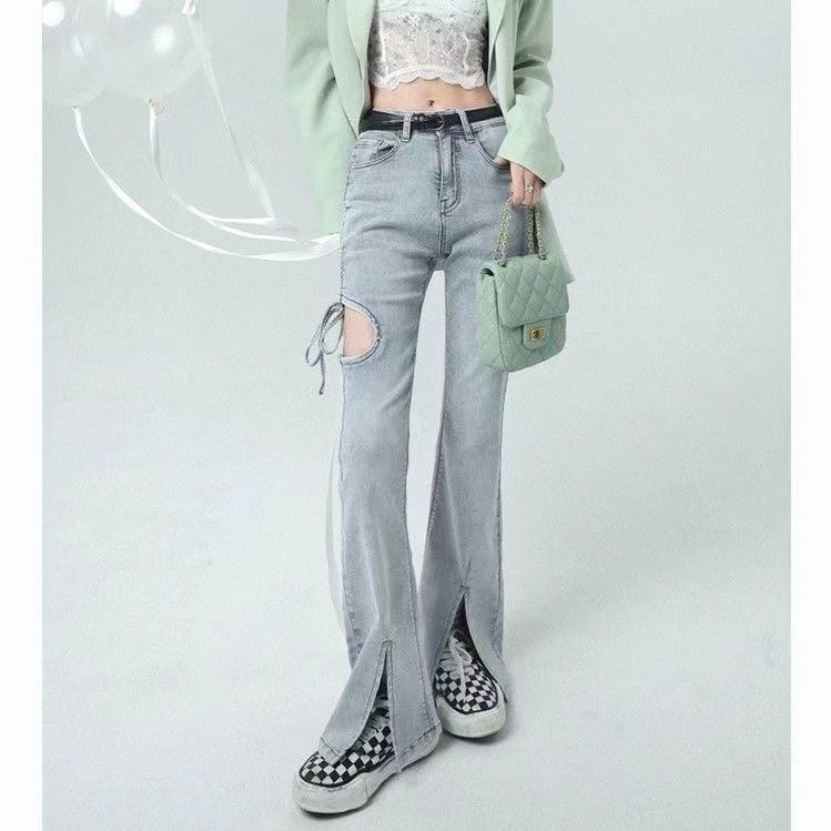Quần Jean Dài Lưng Cao Dáng Ôm Xẻ Tà Thời Trang Xuân Hè 2022 Cho Nữ