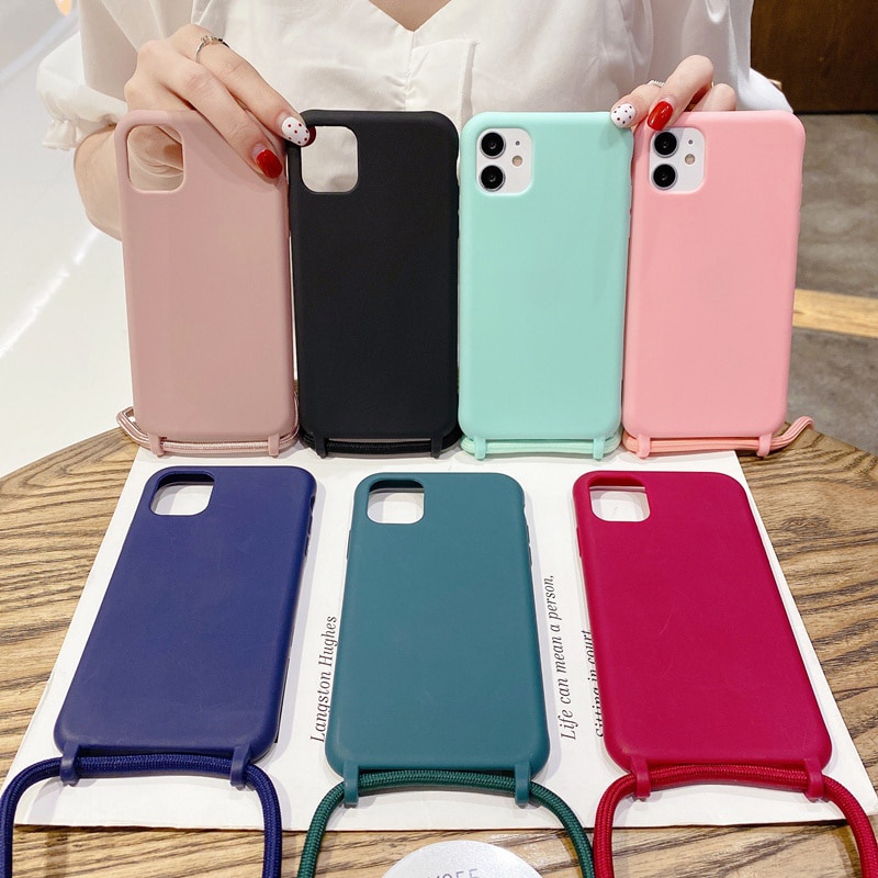 Ốp Điện Thoại Màu Kẹo Có Dây Đeo Cho iPhone 14 Pro max 13 Pro max 12 Pro max Mini 11 XR X XS SE 2020 8 7 Plus