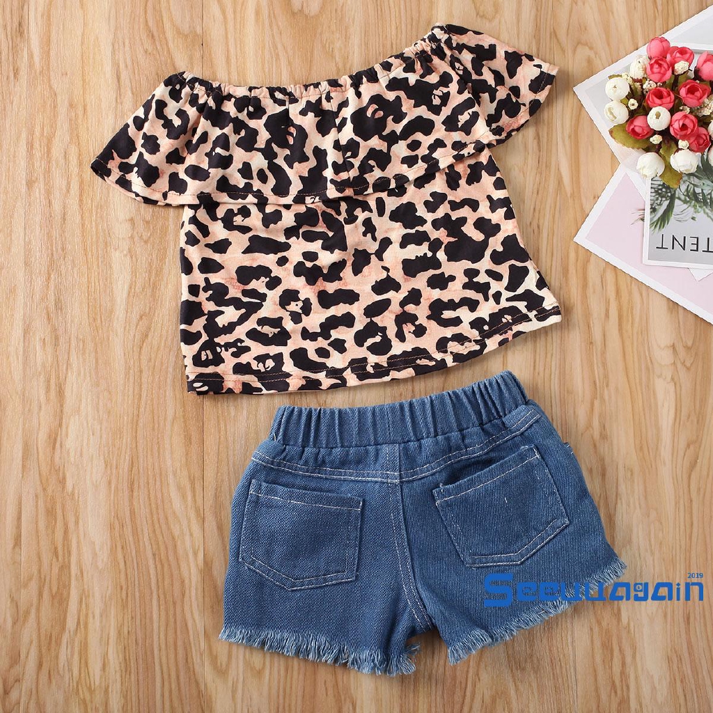 Set Áo Thun Ngắn Tay Cổ Tròn+Quần Short Jeans Ống Rộng Thời Trang Cho Bé Gái