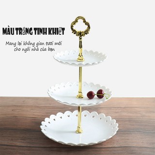 Khay đựng bánh kẹo💖FREESHIP💖Khay bánh kẹo 3 tầng mạ vàng bằng nhựa đựng hoa quả hình vuông hình tròn trục mạ vàng